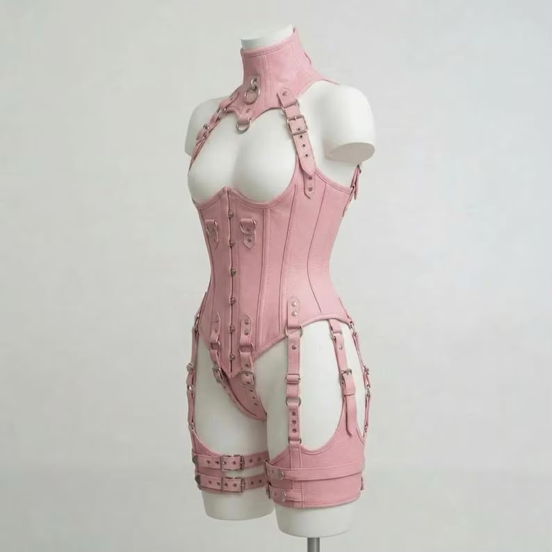 Leather UnderBust Corset Harness Bodysuit Gothic Buckle Bustier Steampunk Fetish