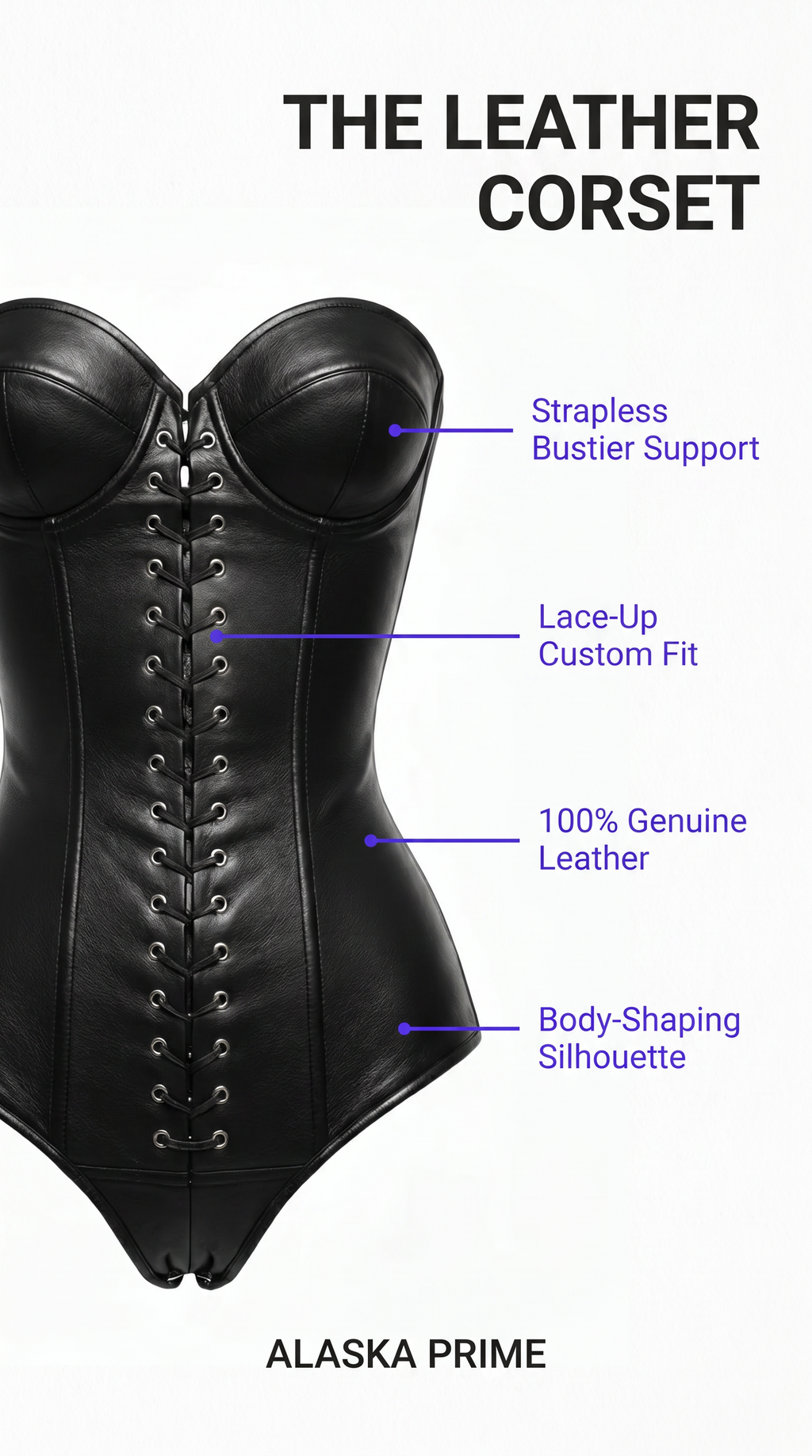 Women's Black Real Leather Corset Bodysuit Strapless Lace Up Bustier Gothic Top