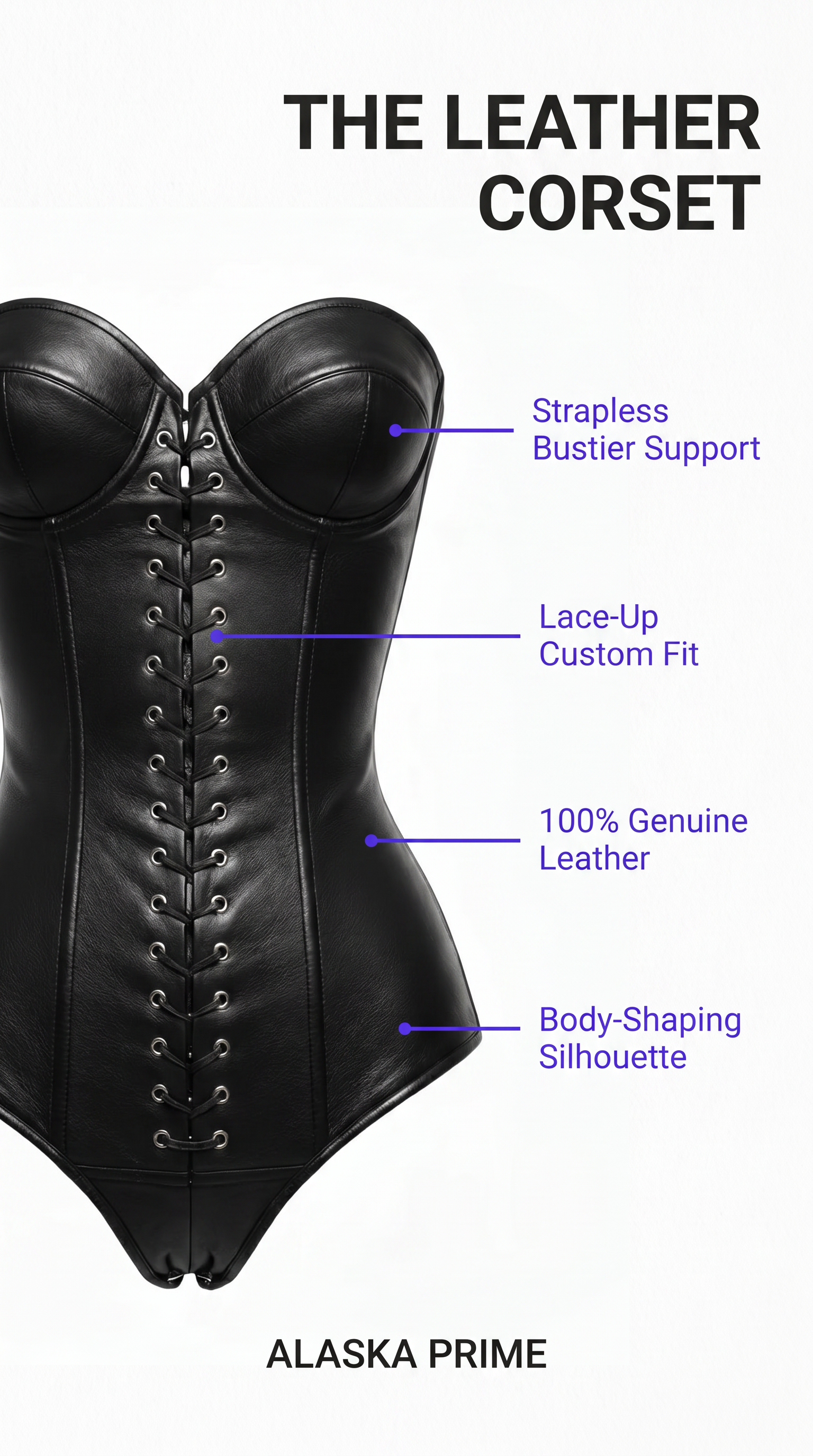 Women's Black Real Leather Corset Bodysuit Strapless Lace Up Bustier Gothic Top