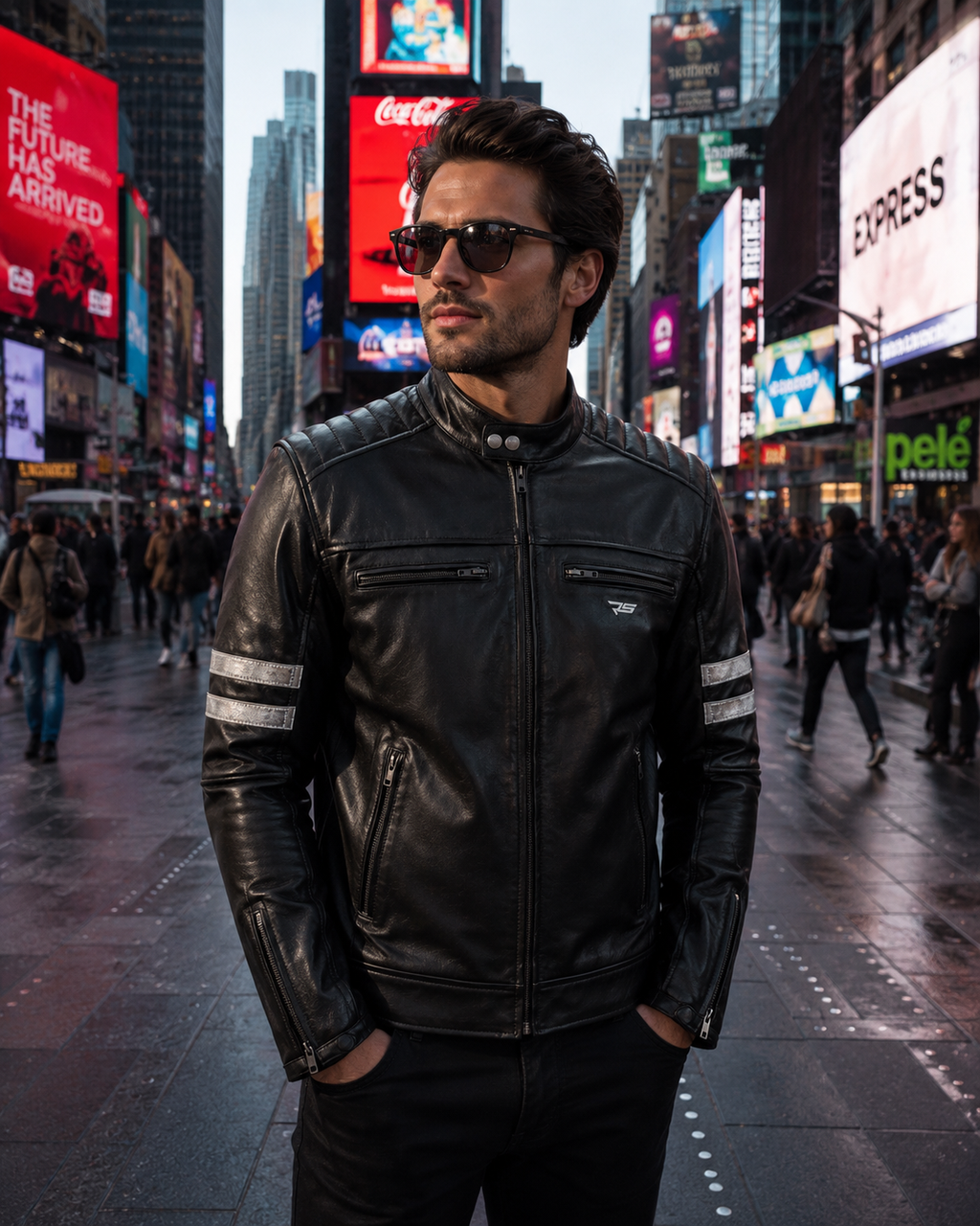 Leather Motorcycle Jacket Cowhide Cafe Racer Riding Padded Armor Jacket