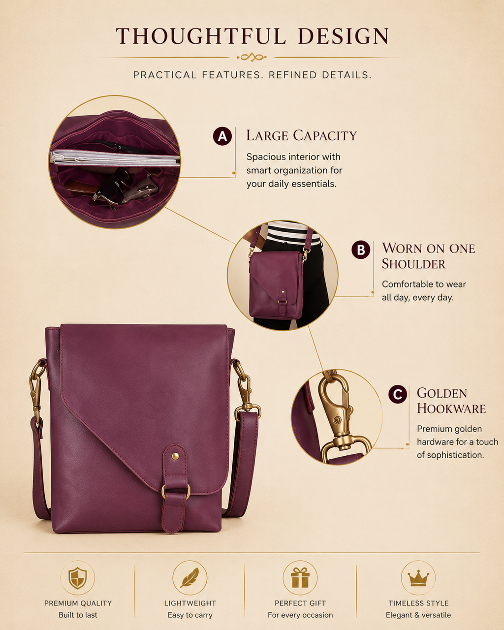 Genuine Leather Crossbody Bag Unisex Shoulder Sling Travel Messenger Purse
