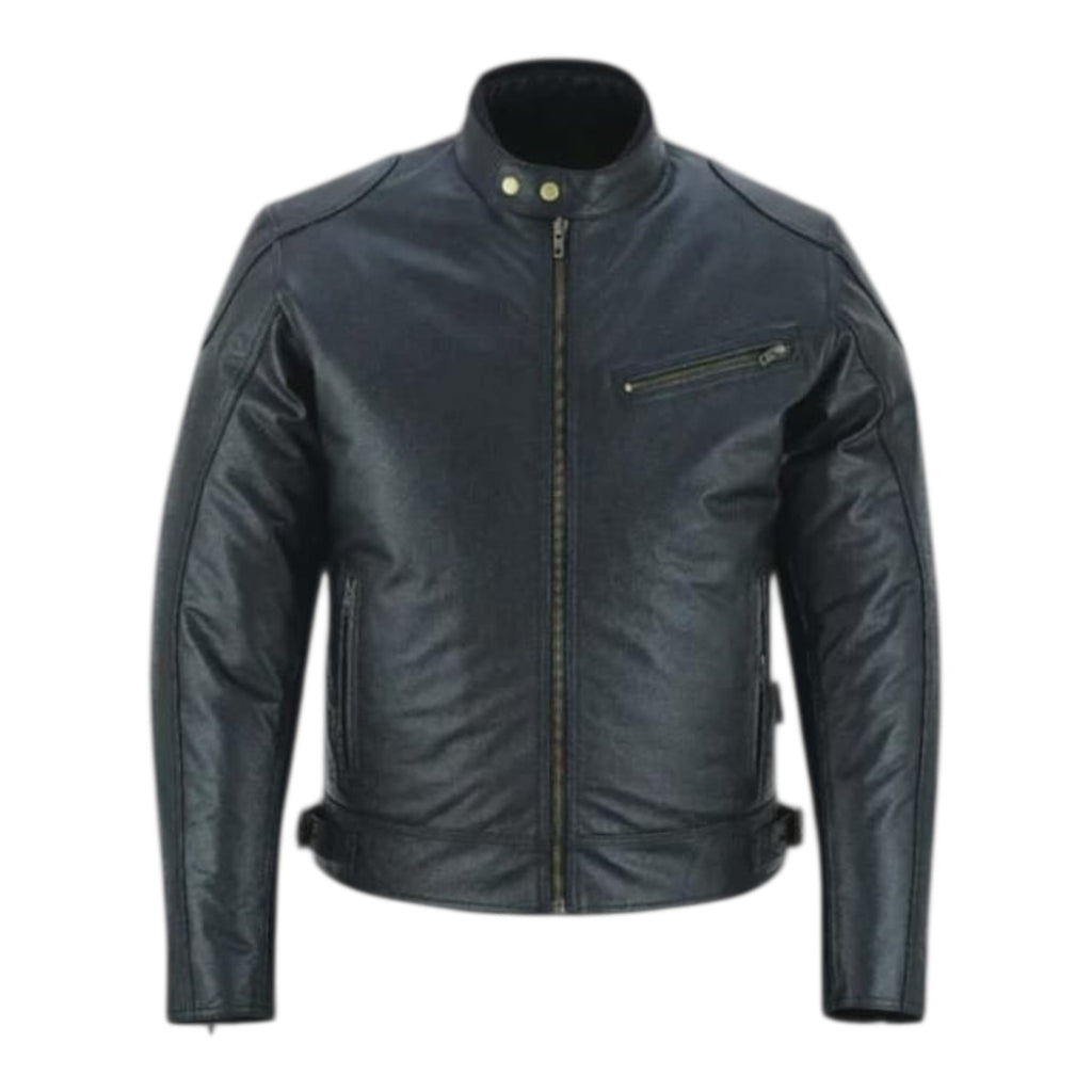 Mens Cafe Racer Leather Jacket Vintage Padded Shoulder Biker Outerwear Jacket