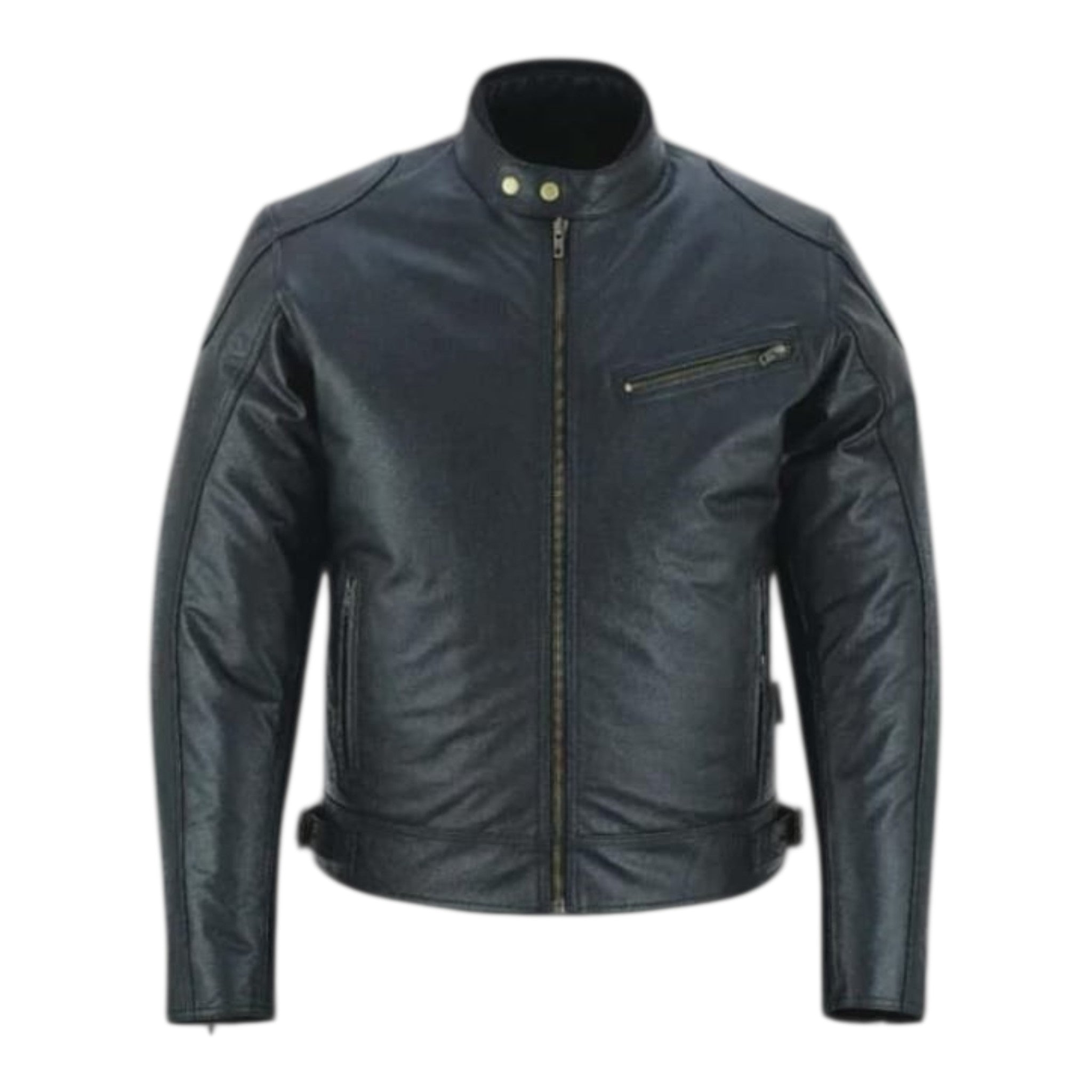 Mens Cafe Racer Leather Jacket Vintage Padded Shoulder Biker Outerwear Jacket