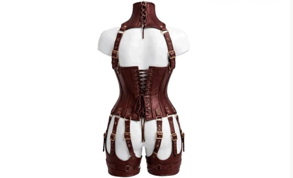 Leather UnderBust Corset Harness Bodysuit Gothic Buckle Bustier Steampunk Fetish
