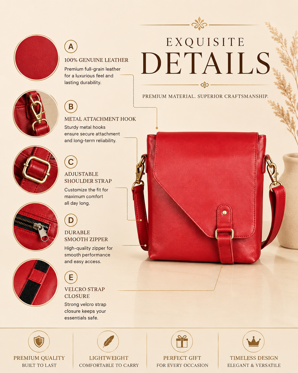 Genuine Leather Crossbody Bag Unisex Shoulder Sling Travel Messenger Purse