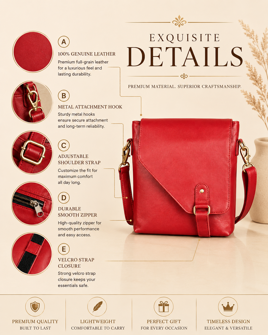 Genuine Leather Crossbody Bag Unisex Shoulder Sling Travel Messenger Purse