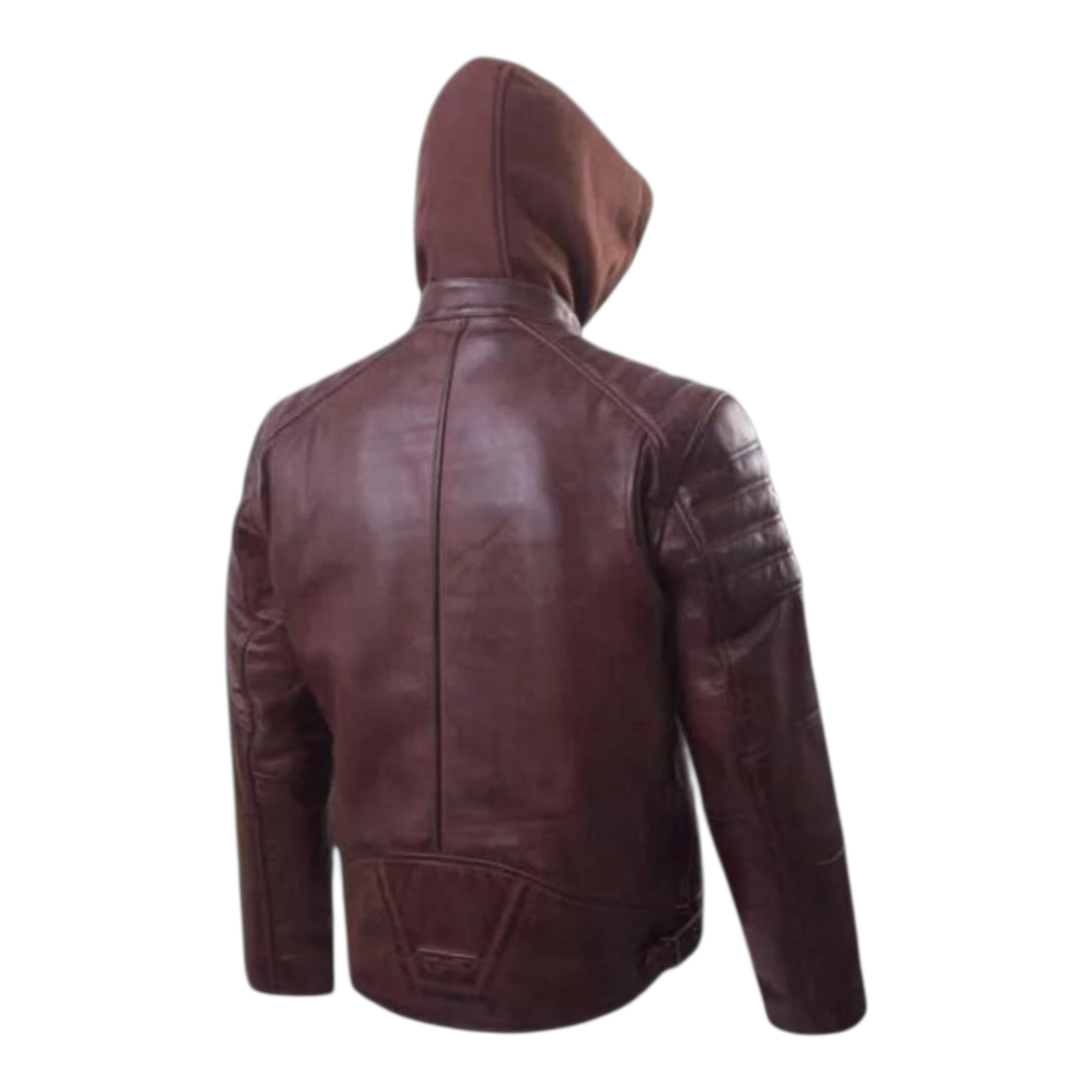 JACK- Men Leather Motorcycle Jacket Cowhide Cafe Racer Armor Riding Hooded Jacket