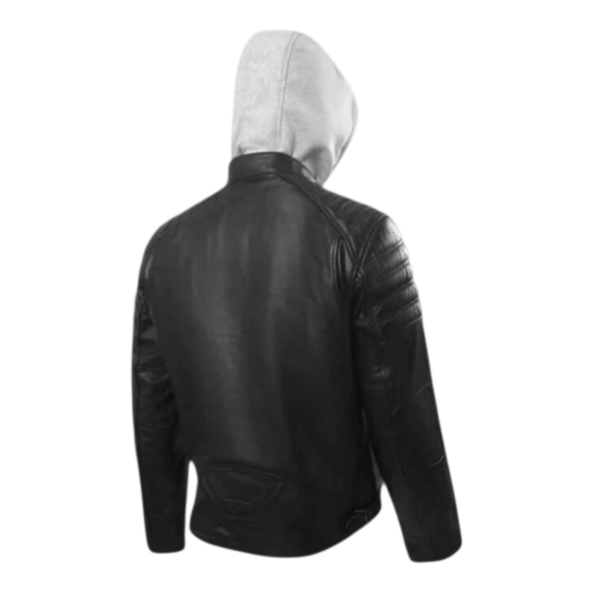 JACK- Men Leather Motorcycle Jacket Cowhide Cafe Racer Armor Riding Hooded Jacket