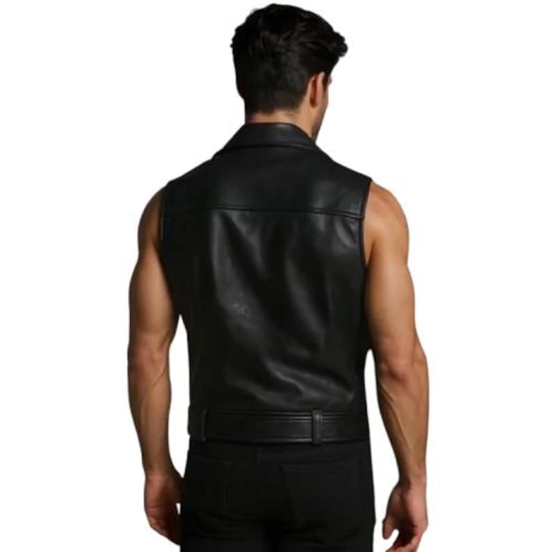 Men's Black Genuine Leather Biker Vest