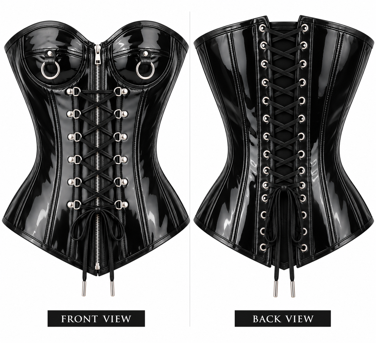 PVC- Leather Corset – Zip & Laces Waist Shaper