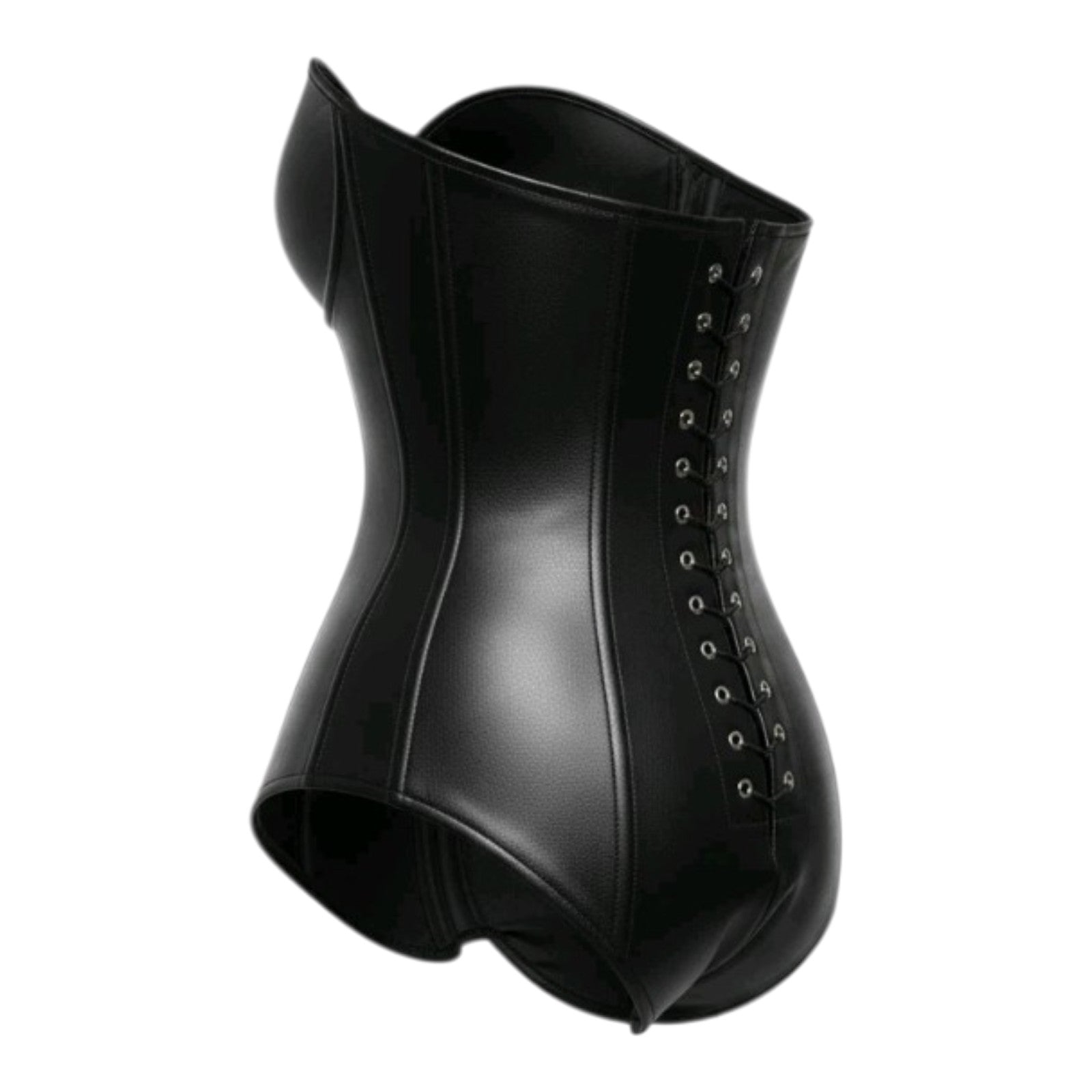 Women's Black Real Leather Corset Bodysuit Strapless Lace Up Bustier Gothic Top