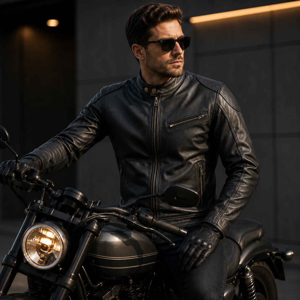 Mens Cafe Racer Leather Jacket Vintage Padded Shoulder Biker Outerwear Jacket