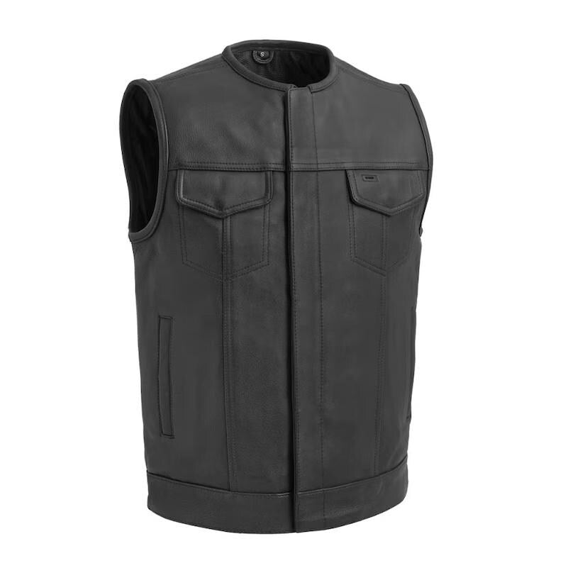 Men's Black Real Leather Vest Motorcycle Biker Slim Fit Casual Western Waistcoat Vest
