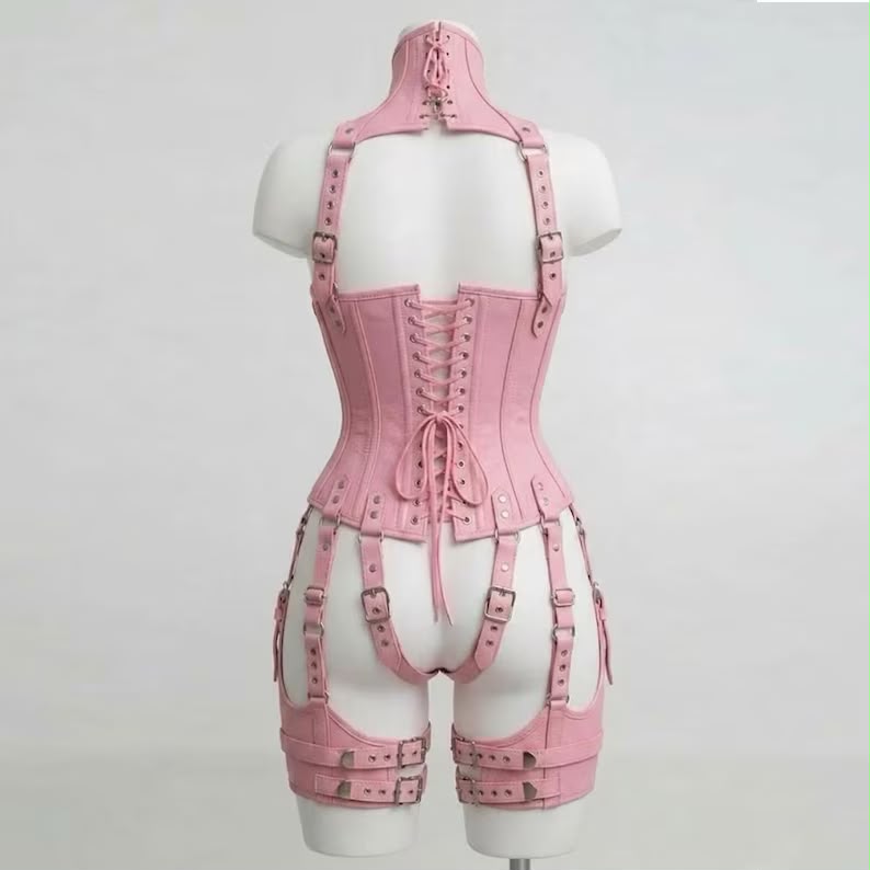 Leather UnderBust Corset Harness Bodysuit Gothic Buckle Bustier Steampunk Fetish