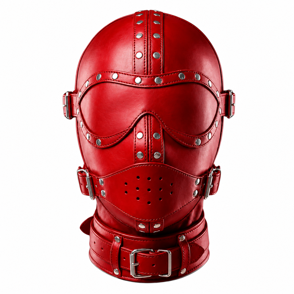 Premium Black Leather Hood Mask with Removable Eye Shield & Adjustable Face Cover