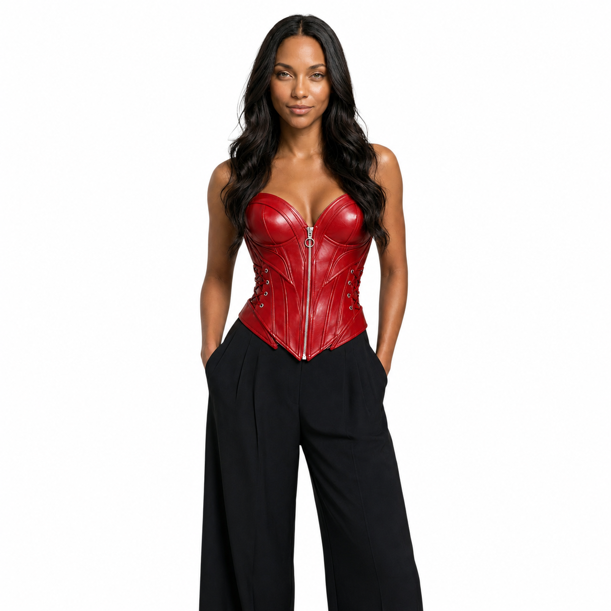 Leather Corset – Front Zip & Lace Back Waist Shaper-USA Pattern