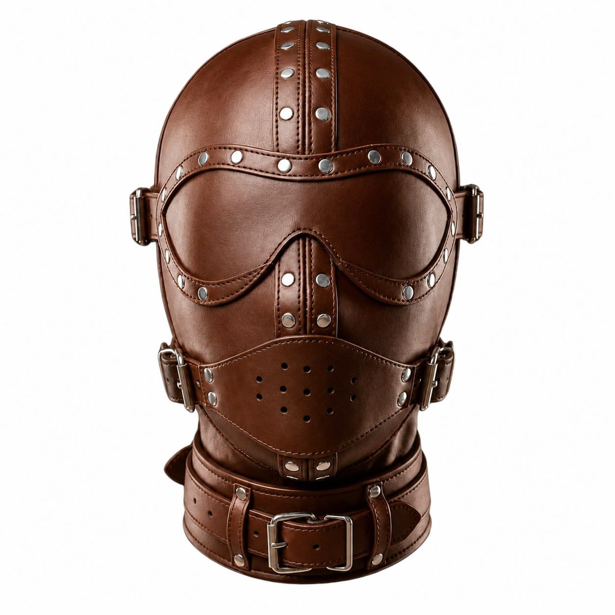 Premium Black Leather Hood Mask with Removable Eye Shield & Adjustable Face Cover