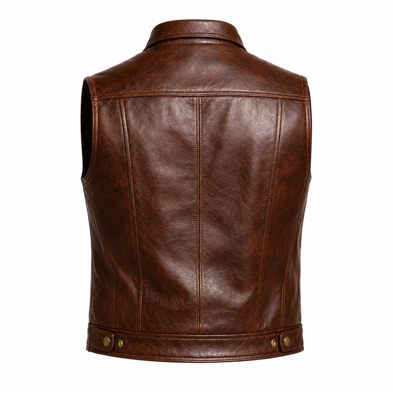 Men's Brown Leather Vest Motorcycle Biker Snap Button Slim Fit Casual Waistcoat Vest