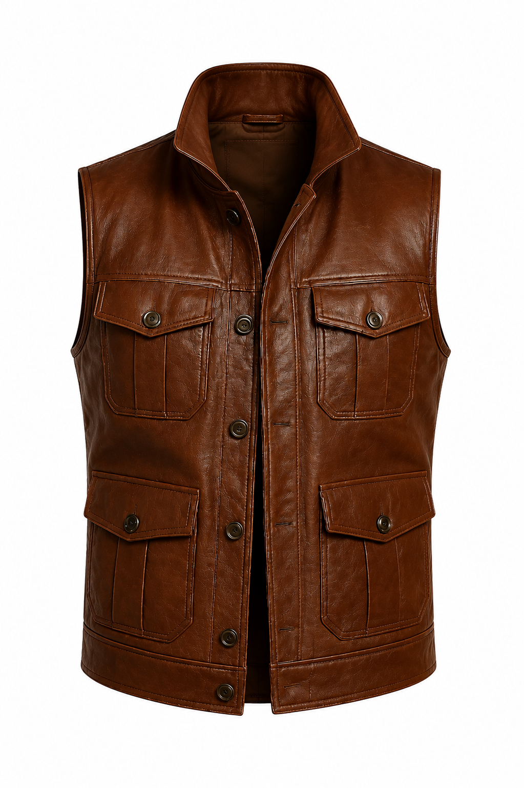 Handmade Brown Leather Biker Vest Men's Motorcycle Style Slim Fit Waistcoat Vest