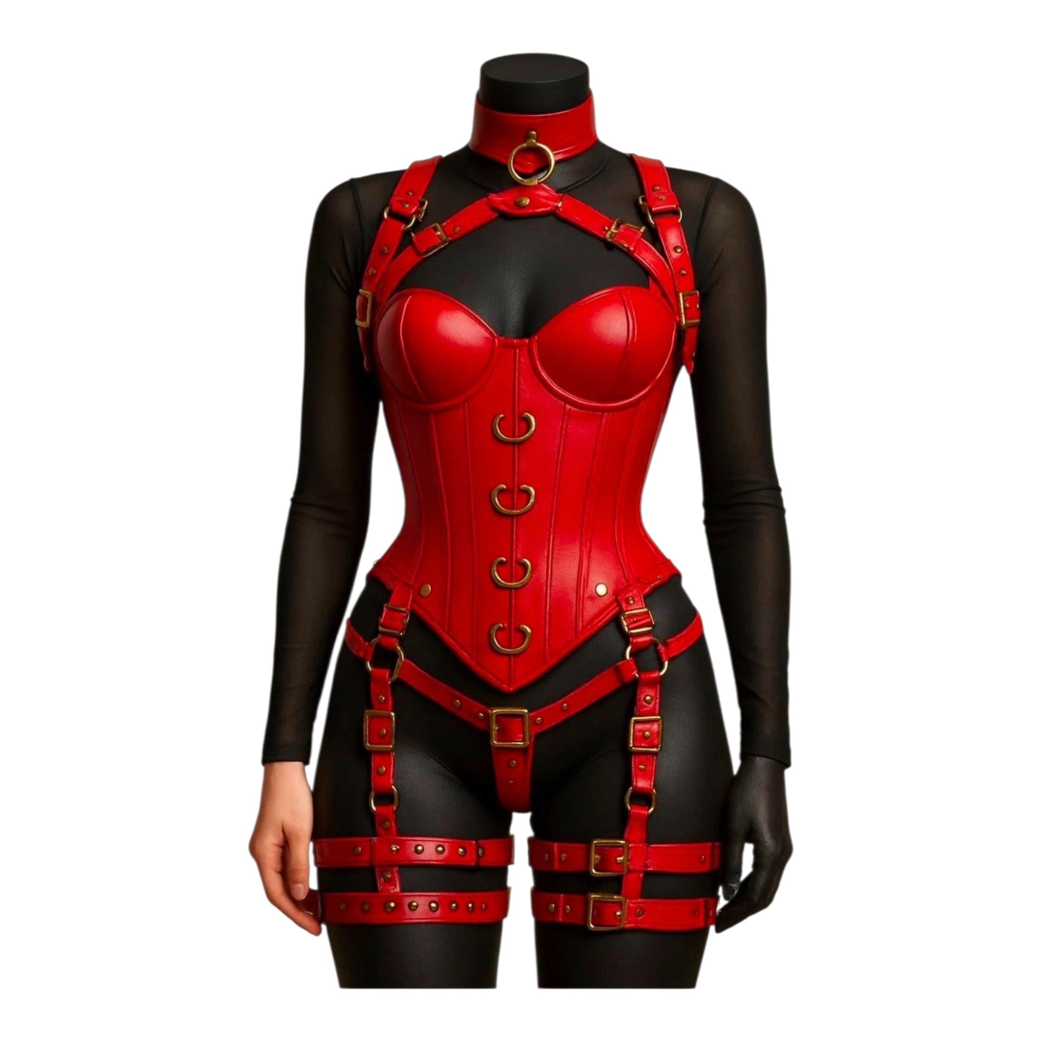 Women’s Leather Corset Harness Bodysuit Gothic Buckle Bustier Steampunk Fetish