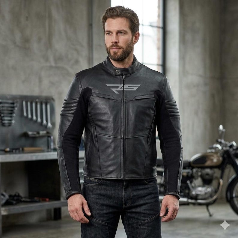 Liam-Men Cafe Racer Leather Motorcycle Jacket Cowhide Biker Riding Safety Gear