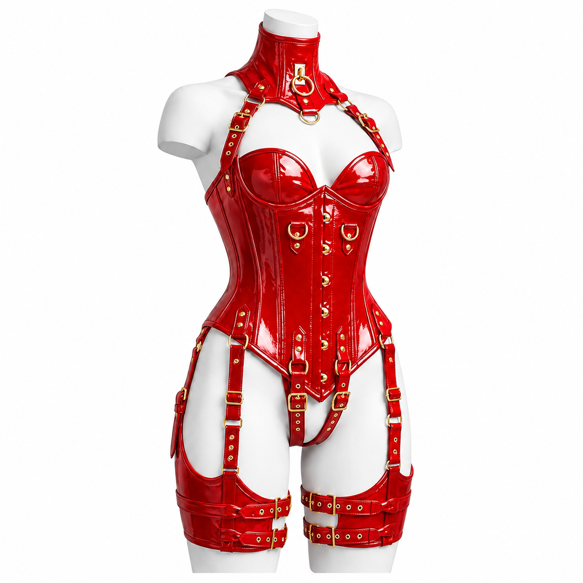 PVC Gloss OverBust Corset Harness Bodysuit Gothic Buckle Bustier Steampunk Fetish