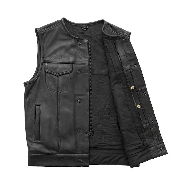Men's Black Real Leather Vest Motorcycle Biker Slim Fit Casual Western Waistcoat Vest