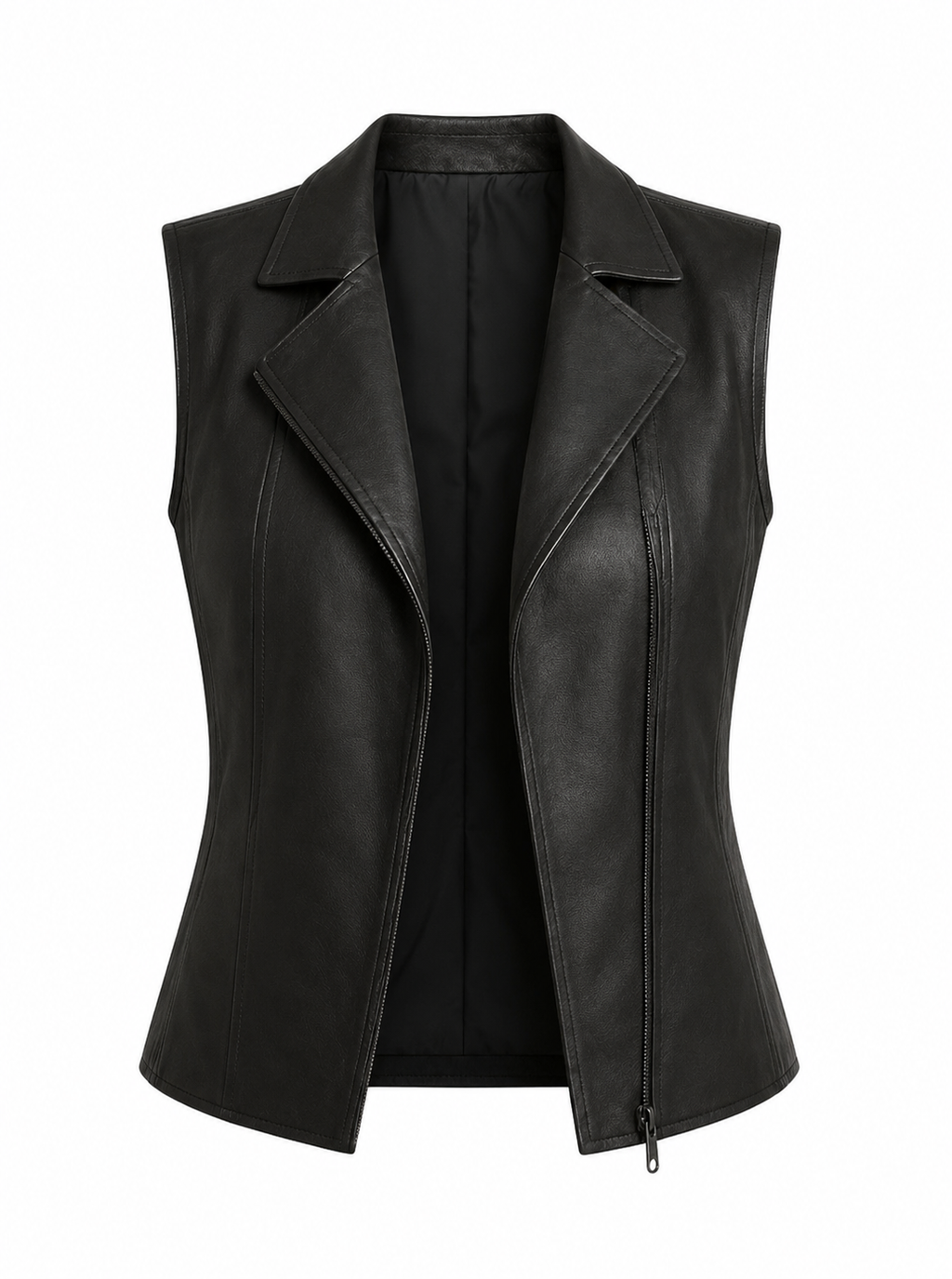 Women's Black Real Leather Biker Vest Slim Fit