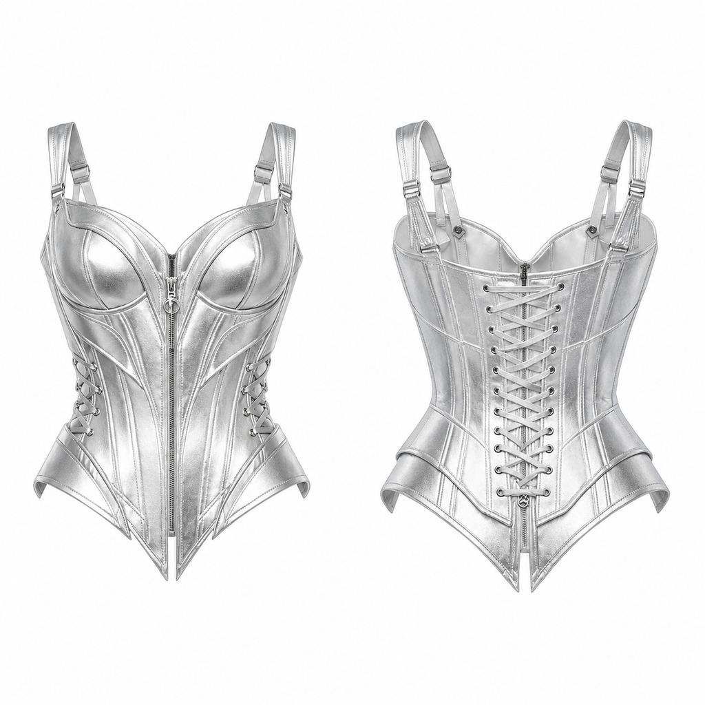 Leather Corset – Front Zip & Lace Back Waist Shaper-USA Pattern