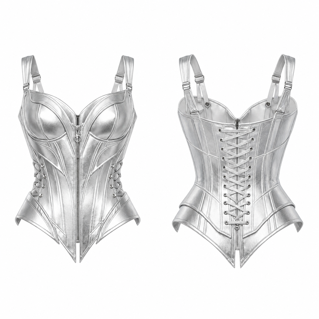Leather Corset – Front Zip & Lace Back Waist Shaper-USA Pattern