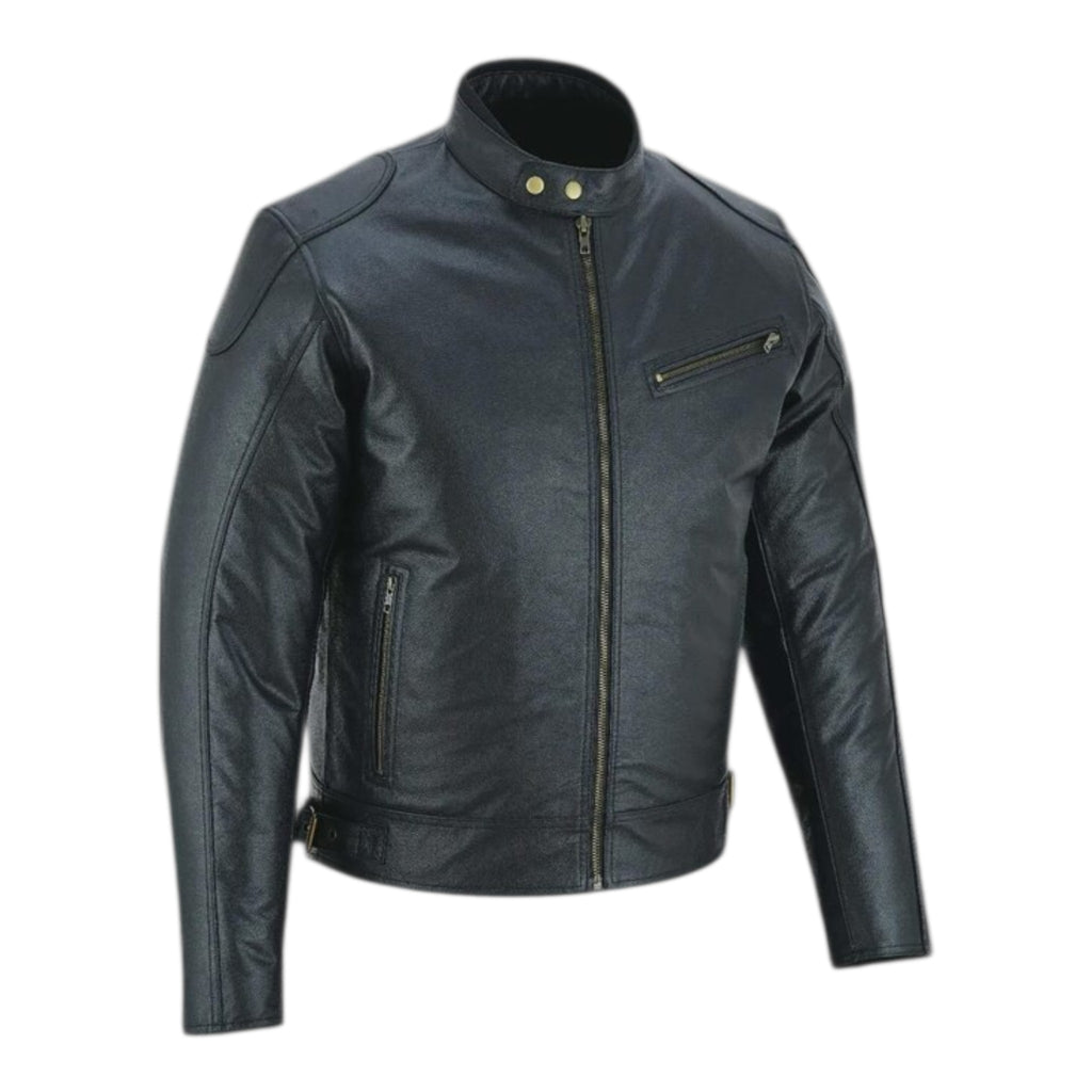 Mens Cafe Racer Leather Jacket Vintage Padded Shoulder Biker Outerwear Jacket