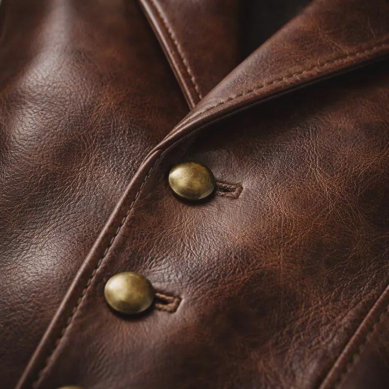 Handmade Men's Brown Real Leather Vest Classic Formal Vintage Style Slim Fit Vest