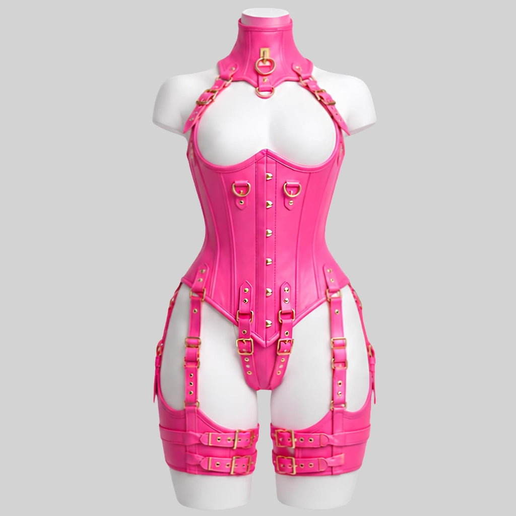 Women’s Leather Corset Harness Bodysuit Gothic Buckle Bustier Steampunk Fetish