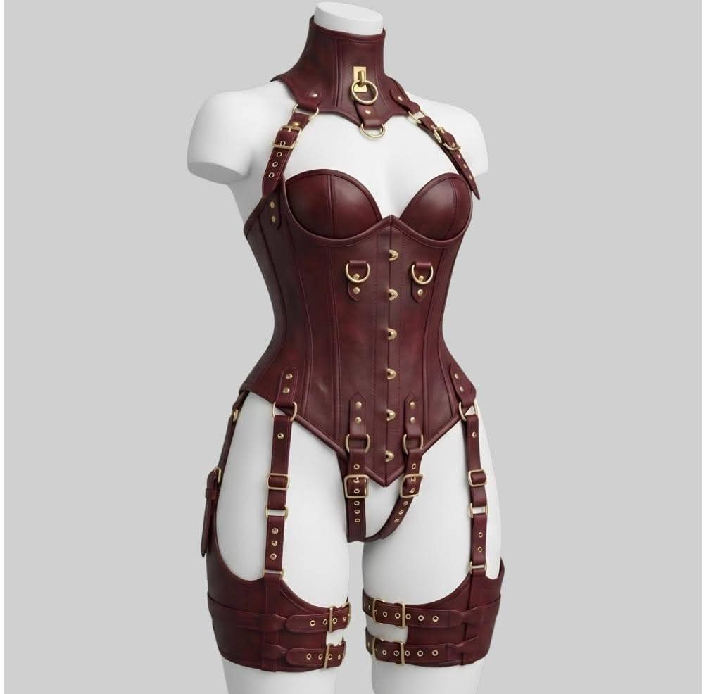 Women’s Leather Corset Harness Bodysuit Gothic Buckle Bustier Steampunk Fetish