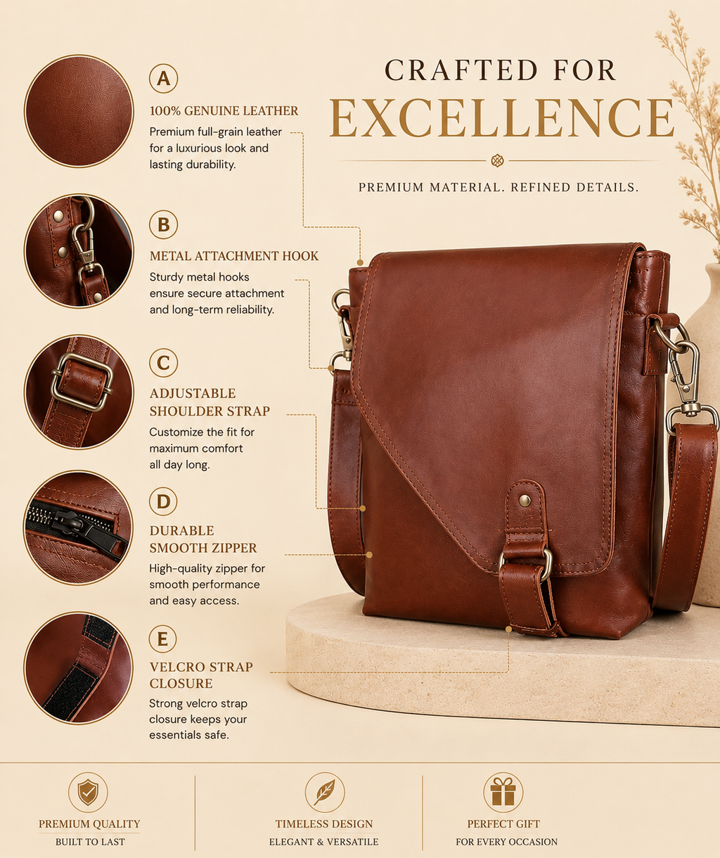 Genuine Leather Crossbody Bag Unisex Shoulder Sling Travel Messenger Purse