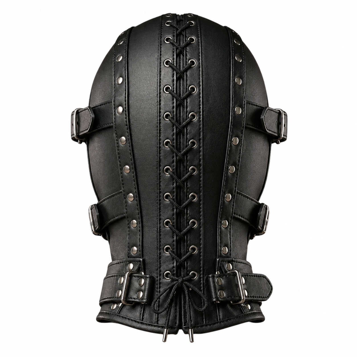 Premium Black Leather Hood Mask with Removable Eye Shield & Adjustable Face Cover