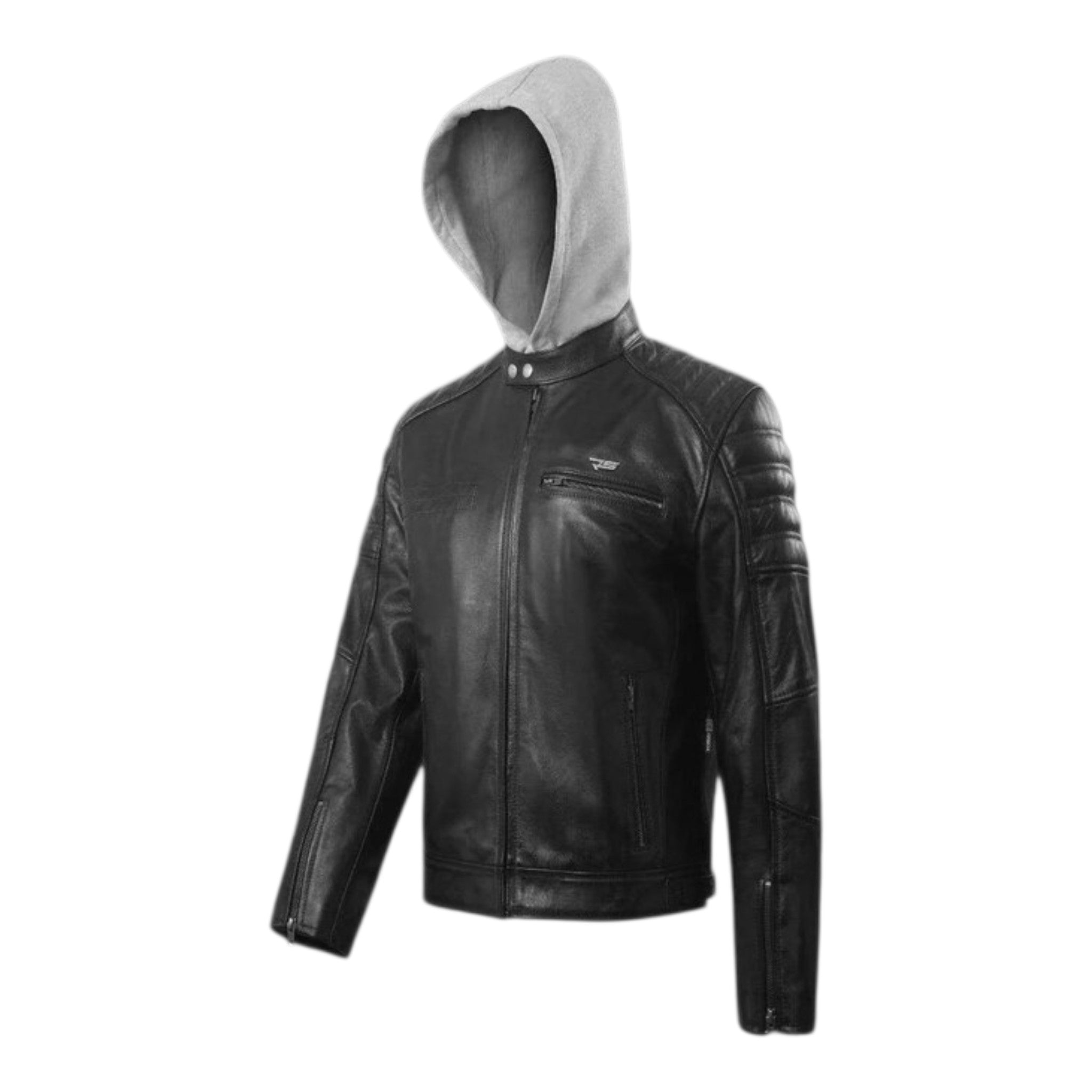JACK- Men Leather Motorcycle Jacket Cowhide Cafe Racer Armor Riding Hooded Jacket