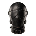 Premium Black Leather Hood Mask with Removable Eye Shield & Adjustable Face Cover
