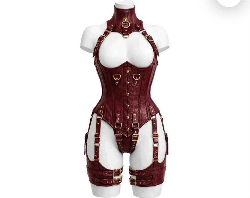 Leather UnderBust Corset Harness Bodysuit Gothic Buckle Bustier Steampunk Fetish