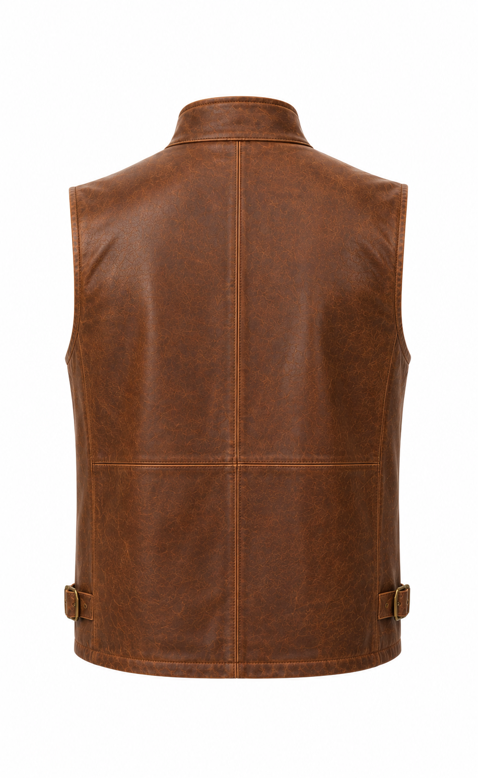 Men's Brown Leather Vest Casual Utility Outdoor Slim Fit Style Motorcycle Waistcoat Vest