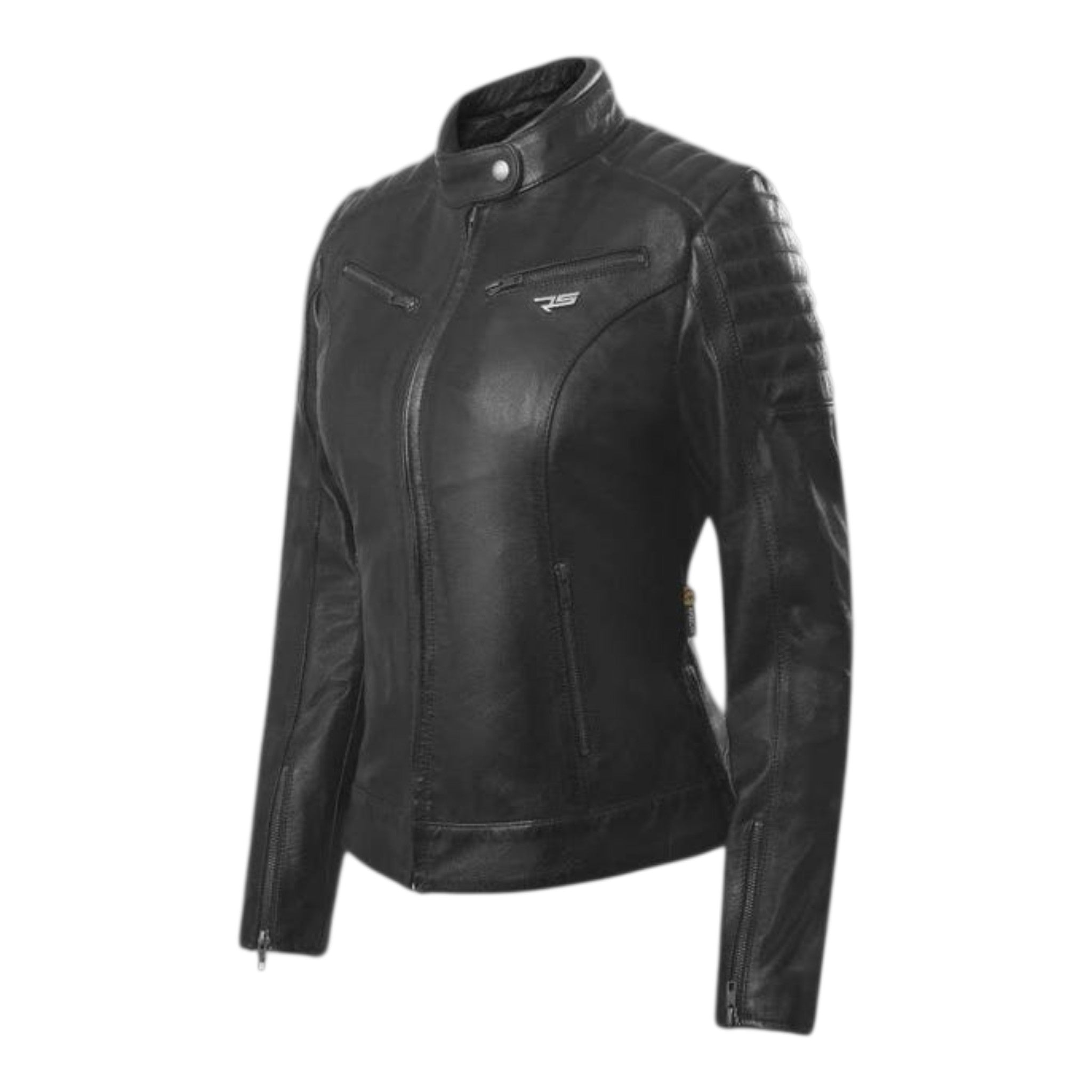 ALICE Women Leather Cafe Racer Jacket Vintage Padded Shoulder